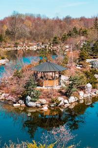 Beautiful landscape shot of the gazebo island in the japanese garden