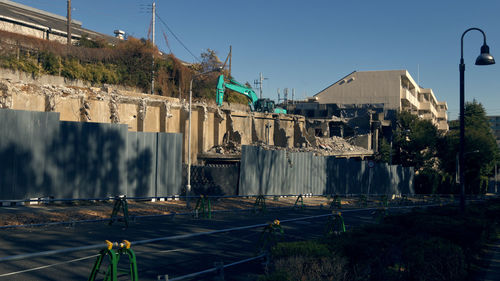 Panoramic view of city buildings against clear sky