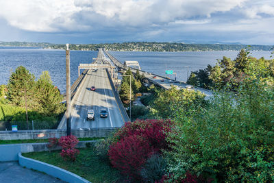 A view of interstate ninety floating bridges from seattle.