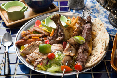 High angle view of meal served in plate