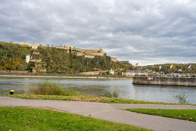 River by city against sky