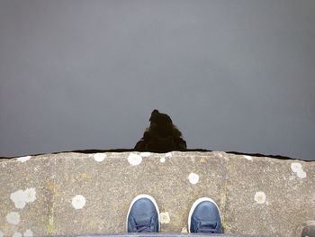 High angle view of shoes against lake