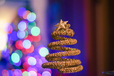 Close-up of illuminated christmas tree