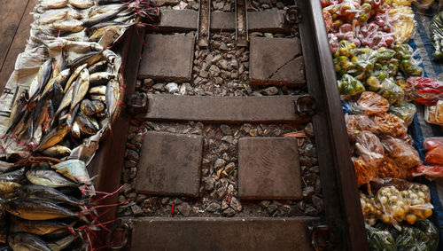 High angle view of fruits in market