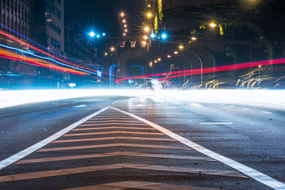 Light trails on road at night