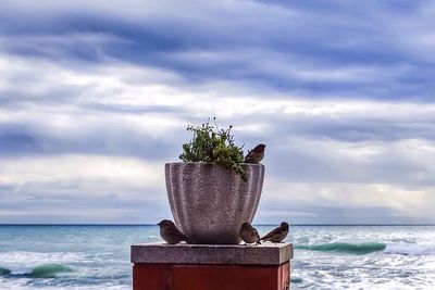 Scenic view of sea against cloudy sky