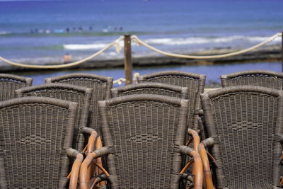 Close-up of bridge against sea