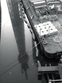 High angle view of ship moored in water