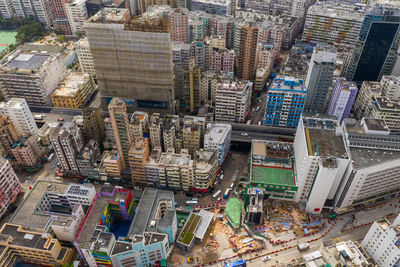 High angle view of buildings in city