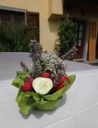 Close-up of flower bouquet on table