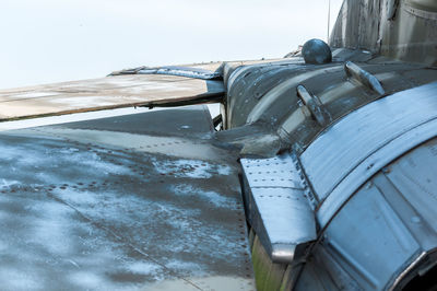 High angle view of abandoned snow on field