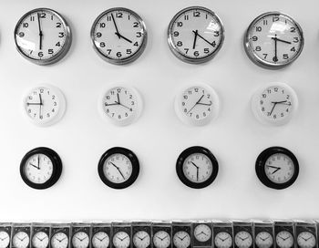 Clocks on wall for sale in shop