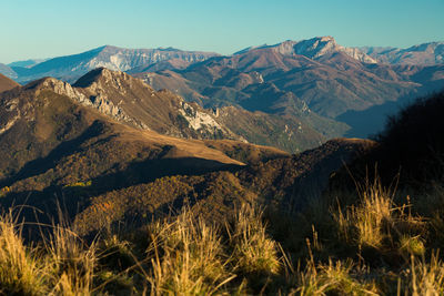 Scenic view of mountains against clear sky