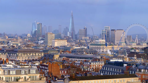 High angle view of buildings in city