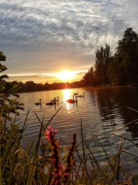 Scenic view of lake against sky during sunset
