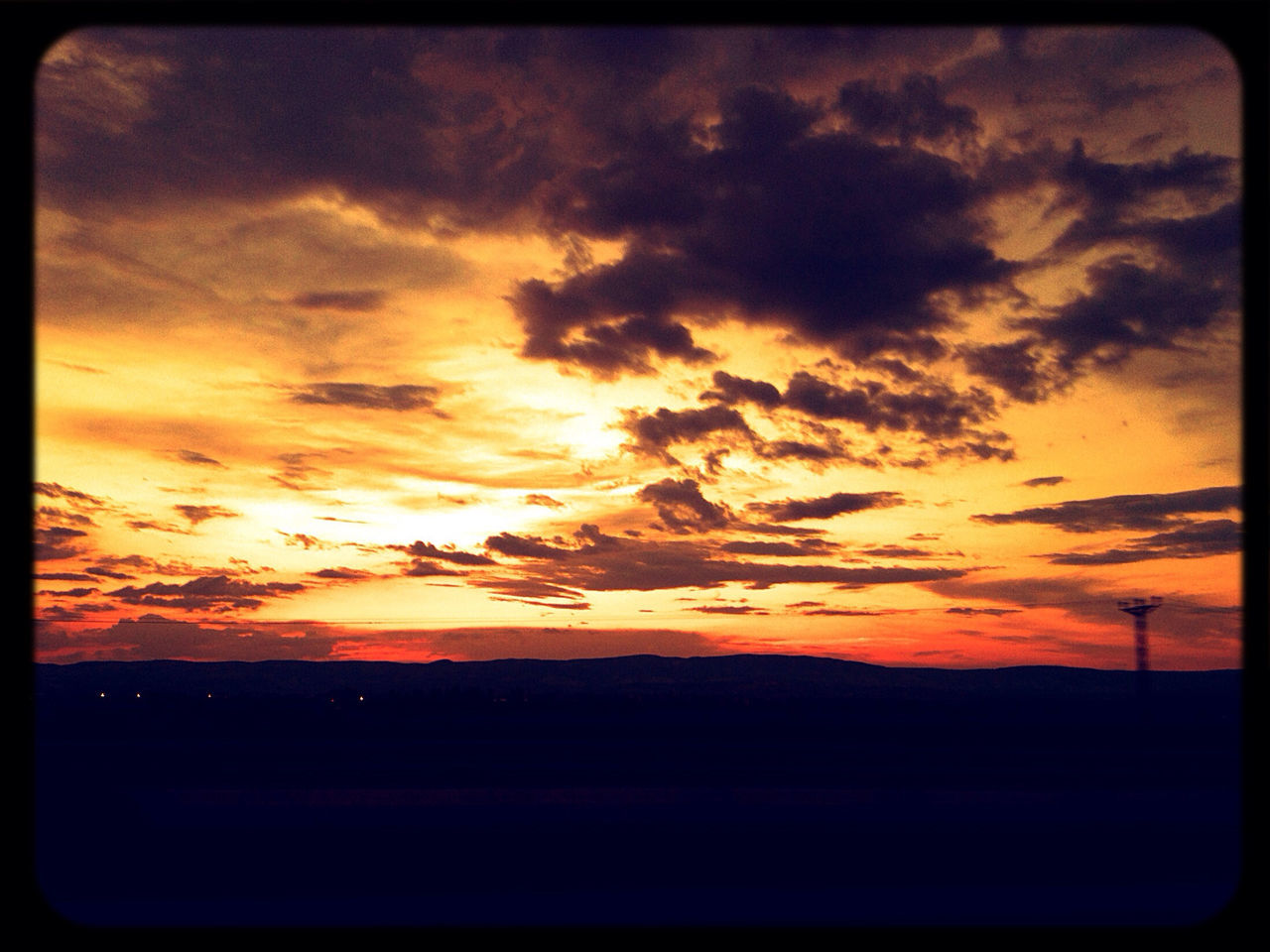 sunset, sky, scenics, silhouette, transfer print, beauty in nature, orange color, tranquil scene, tranquility, cloud - sky, dramatic sky, landscape, nature, cloud, idyllic, cloudy, auto post production filter, moody sky, outdoors, majestic