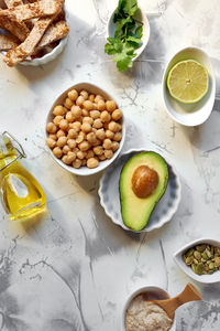 High angle view of breakfast on table