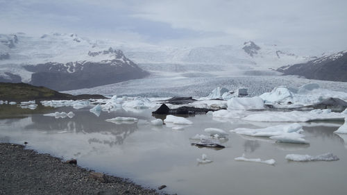 Glacier lake with glacier in the background in iceland