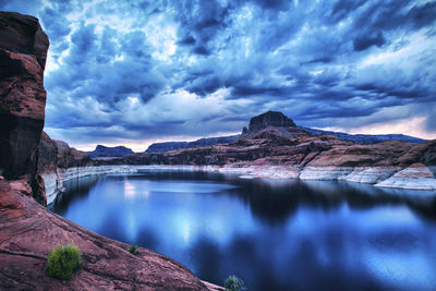 View of lake against cloudy sky