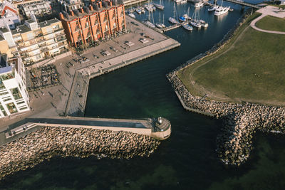 Aerial view of small marina