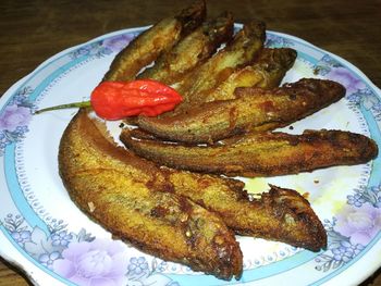 High angle view of food in plate