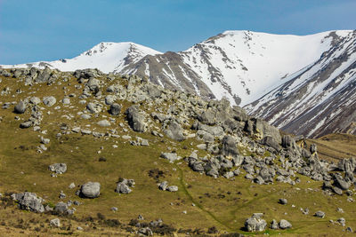 Scenic view of snowcapped mountains against sky