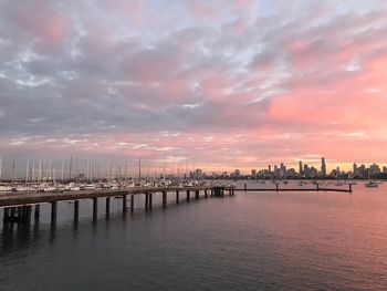 View of city at sunset