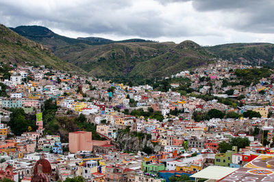 High angle view of townscape against sky