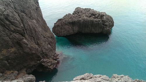 High angle view of rocks in sea