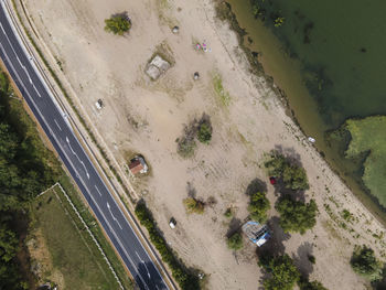 High angle view of cars on street in city