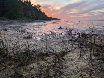 Scenic view of lake against sky during sunset