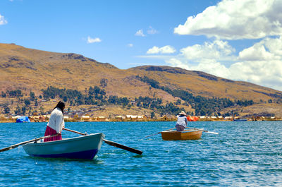 View of boats in uros  islands