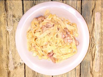 High angle view of meal served on table