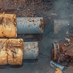 High angle view of old pipes