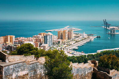 High angle view of buildings in city