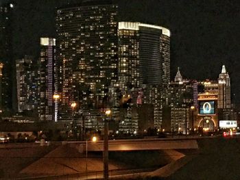 Illuminated buildings at night