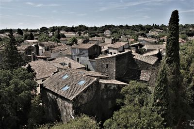 High angle view of townscape against sky