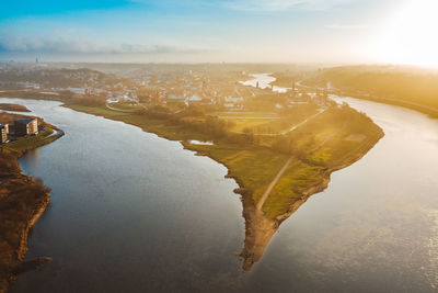 Confluence of two rivers nemunas and neris, kaunas old town, lithuania