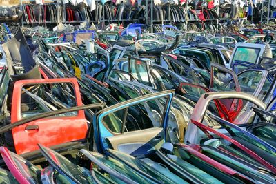 Car doors at scrap yard