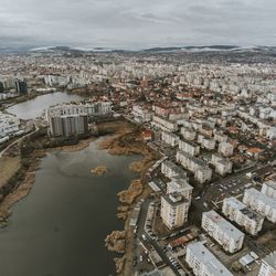 Eastern european winter arial cityscape 