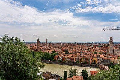 High angle view of cityscape against sky