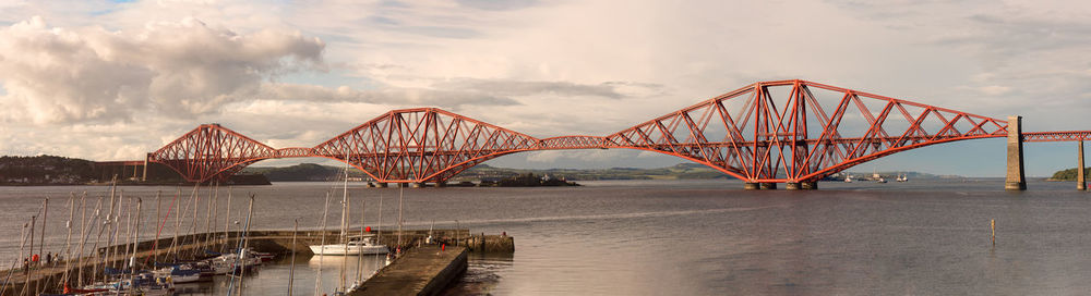 View of bridge over river against cloudy sky