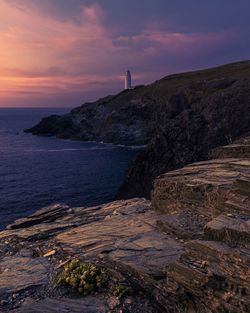 Scenic view of cornwall coast during sunset