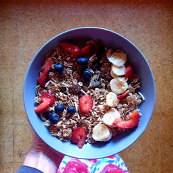 High angle view of breakfast in bowl on table