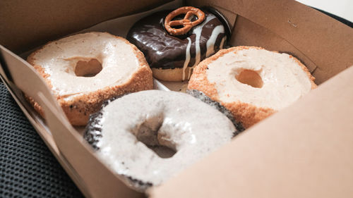 High angle view of chocolate cake in box