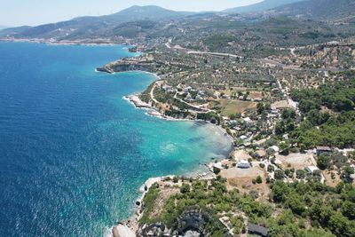 High angle view of city and sea