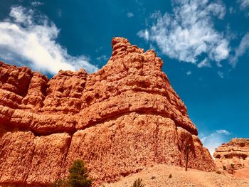 Low angle view of rock formations against sky