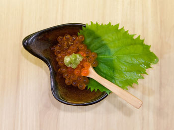 High angle view of food in bowl on table