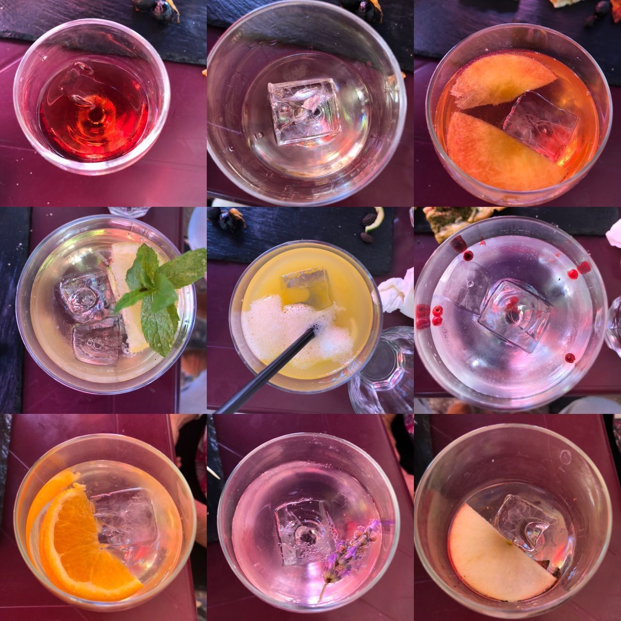 HIGH ANGLE VIEW OF DRINK ON GLASS TABLE