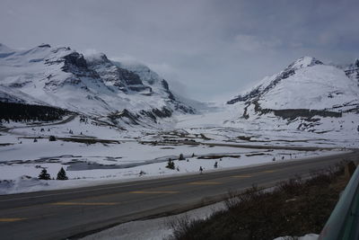 Scenic view of snowcapped mountains against sky